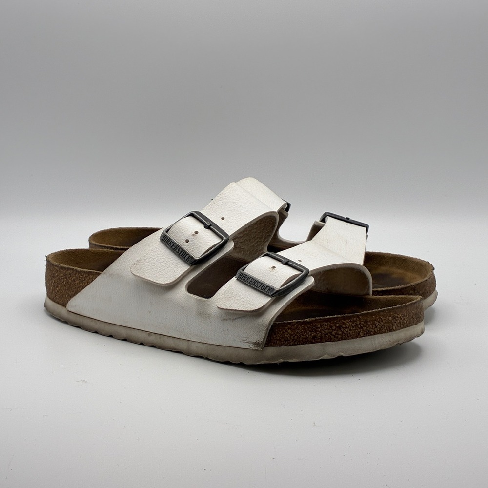 Birkenstock Arizona Birko Flor Sandals Womens 8 White Double Buckle Cork Footbed